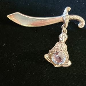 Sterling Genie Sword Brooch Crystal Ball Fortune Teller Sultan As Is